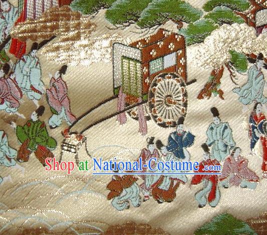 Asian Traditional Classical Sinzone Pattern Golden Tapestry Satin Nishijin Brocade Fabric Japanese Kimono Silk Material