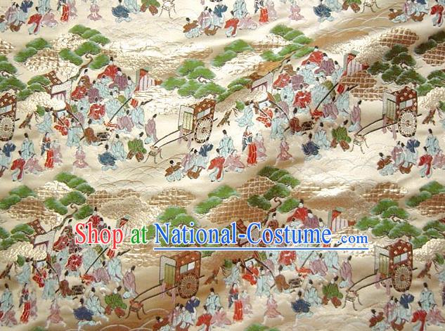 Asian Traditional Classical Sinzone Pattern Golden Tapestry Satin Nishijin Brocade Fabric Japanese Kimono Silk Material