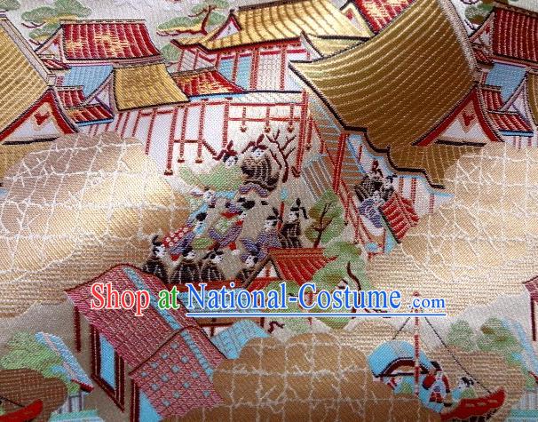 Asian Traditional Classical Genji Monogatari Pattern Tapestry Satin Nishijin Brocade Fabric Japanese Kimono Silk Material