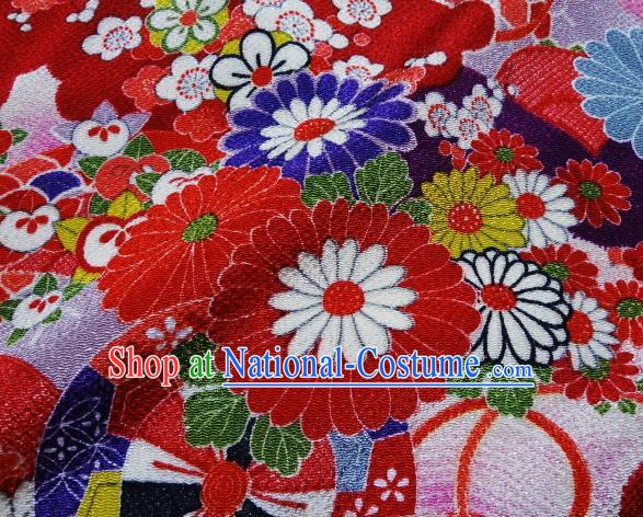 Asian Traditional Classical Pattern Red Tapestry Satin Nishijin Brocade Fabric Japanese Kimono Silk Material