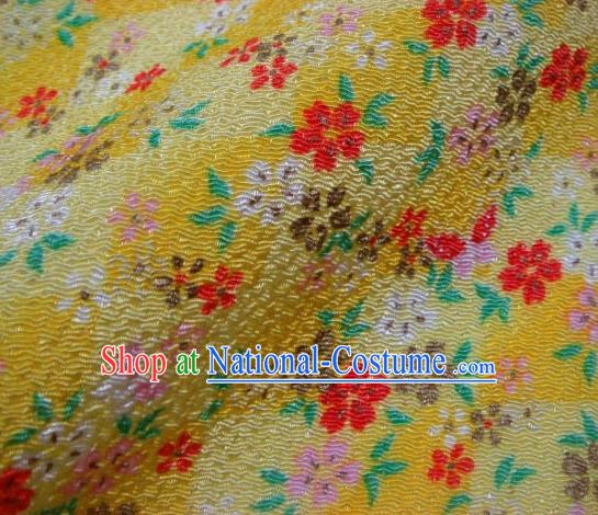 Asian Traditional Classical Sakura Pattern Yellow Tapestry Satin Brocade Fabric Japanese Kimono Silk Material