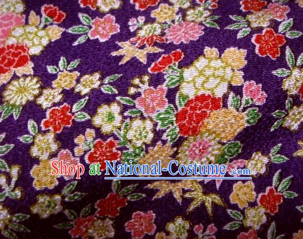 Asian Traditional Classical Daisy Pattern Purple Brocade Tapestry Satin Fabric Japanese Kimono Silk Material