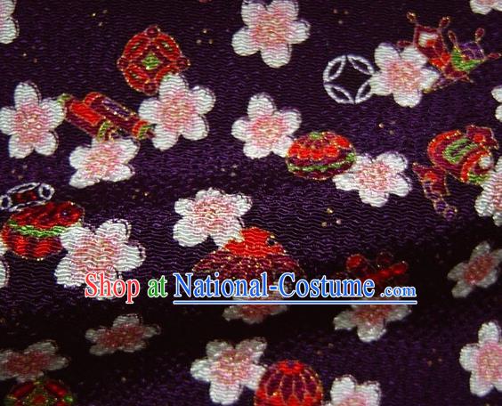 Asian Traditional Classical Sakura Pattern Purple Brocade Tapestry Satin Fabric Japanese Kimono Silk Material