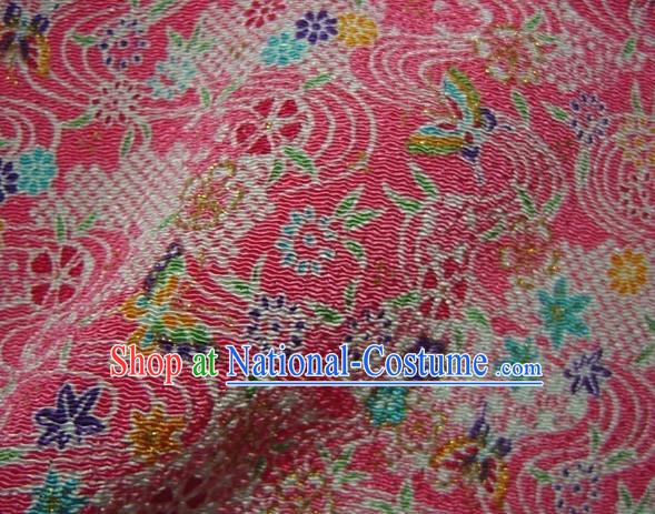 Asian Traditional Classical Maple Leaf Pattern Pink Brocade Tapestry Satin Fabric Japanese Kimono Silk Material