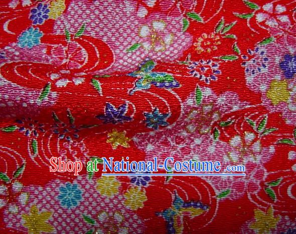 Asian Traditional Classical Maple Leaf Pattern Red Brocade Tapestry Satin Fabric Japanese Kimono Silk Material