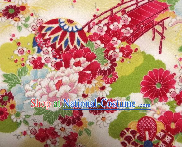 Asian Traditional Classical Peony Pattern Yellow Brocade Tapestry Satin Fabric Japanese Kimono Silk Material