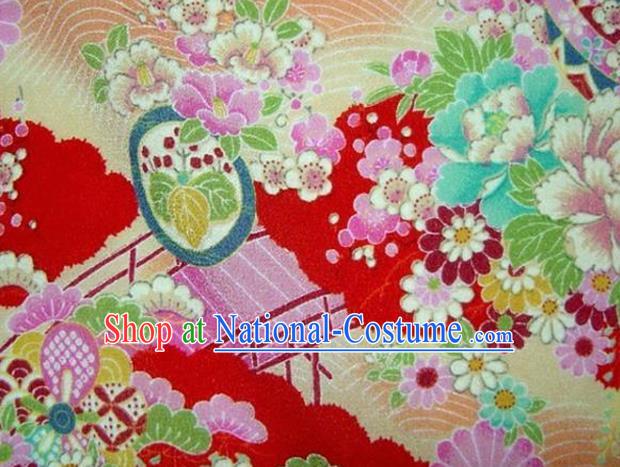 Asian Traditional Classical Peony Pattern Red Brocade Tapestry Satin Fabric Japanese Kimono Silk Material