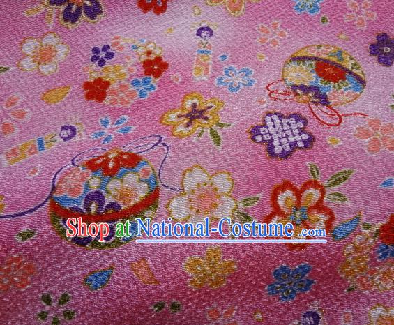 Asian Traditional Kimono Classical Sakura Bells Pattern Pink Brocade Tapestry Satin Fabric Japanese Silk Material