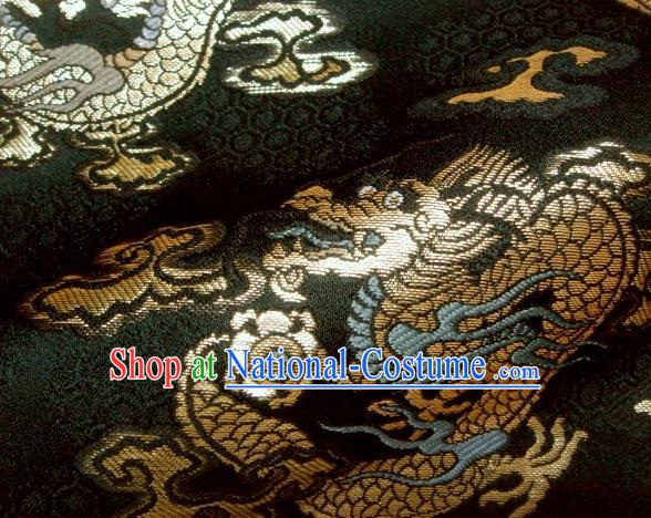 Asian Traditional Kimono Classical Dragon Pattern Black Nishijin Brocade Tapestry Satin Fabric Japanese Silk Material