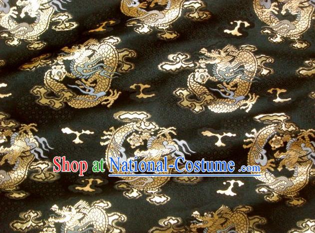 Asian Traditional Kimono Classical Dragon Pattern Black Nishijin Brocade Tapestry Satin Fabric Japanese Silk Material