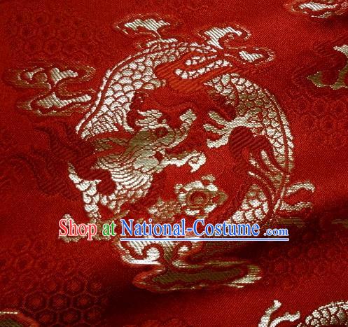 Asian Traditional Kimono Classical Dragon Pattern Red Nishijin Brocade Tapestry Satin Fabric Japanese Silk Material