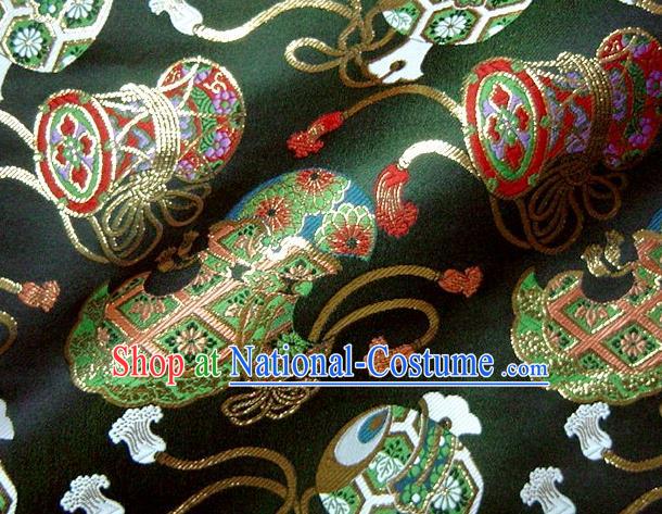 Asian Traditional Kimono Classical Drum Pattern Green Nishijin Brocade Tapestry Satin Fabric Japanese Silk Material