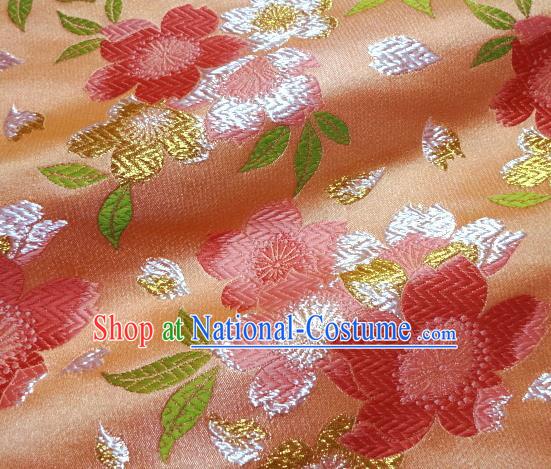 Asian Traditional Kimono Classical Sakura Pattern Orange Nishijin Brocade Tapestry Satin Fabric Japanese Silk Material