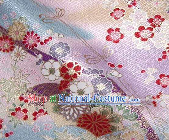 Asian Traditional Kimono Classical Sakura Pattern Light Purple Nishijin Brocade Tapestry Satin Fabric Japanese Silk Material