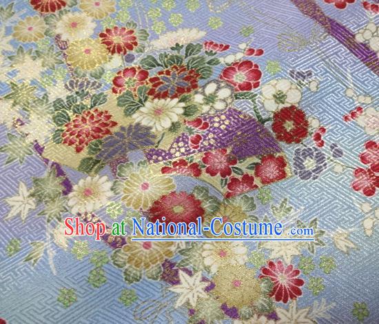 Asian Traditional Kimono Classical Sakura Pattern Blue Nishijin Brocade Tapestry Satin Fabric Japanese Silk Material