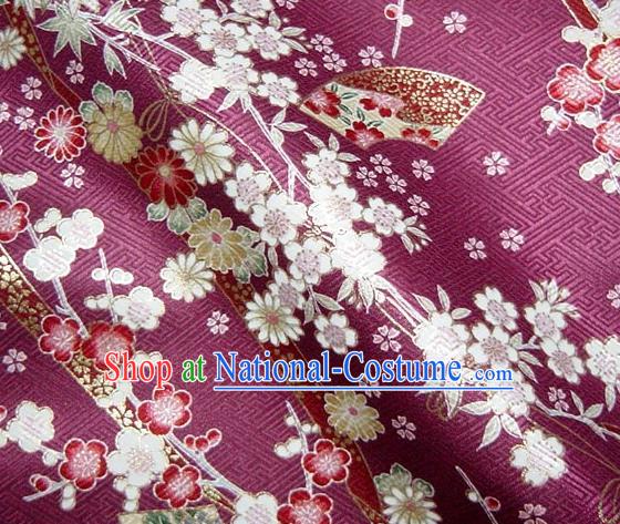 Asian Traditional Kimono Classical Sakura Pattern Purple Nishijin Brocade Tapestry Satin Fabric Japanese Silk Material