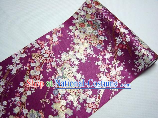 Asian Traditional Kimono Classical Sakura Pattern Purple Nishijin Brocade Tapestry Satin Fabric Japanese Silk Material