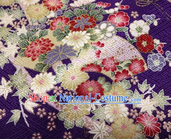 Asian Traditional Kimono Classical Sakura Pattern Deep Purple Nishijin Brocade Tapestry Satin Fabric Japanese Silk Material