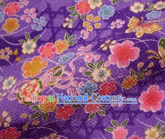 Asian Traditional Classical Butterfly Sakura Pattern Purple Brocade Tapestry Satin Fabric Japanese Kimono Silk Material