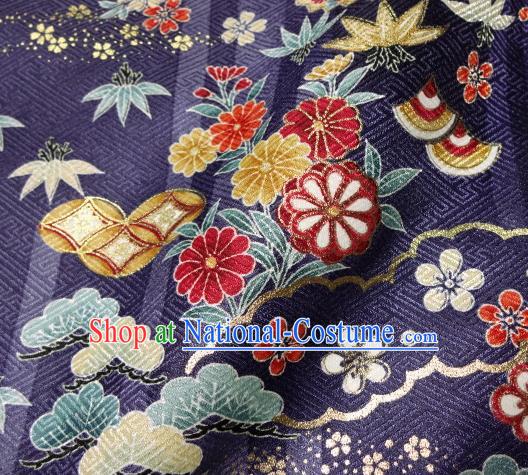 Asian Traditional Kimono Classical Peony Pattern Purple Brocade Tapestry Satin Fabric Japanese Kyoto Silk Material