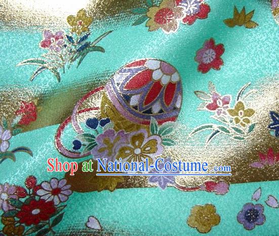 Asian Traditional Kimono Classical Ball Pattern Green Brocade Tapestry Satin Fabric Japanese Kyoto Silk Material