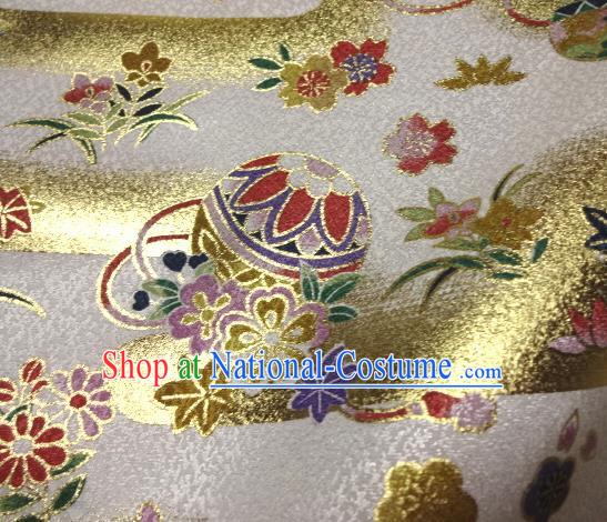 Asian Traditional Kimono Classical Ball Pattern White Brocade Tapestry Satin Fabric Japanese Kyoto Silk Material