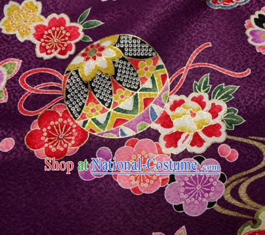 Asian Traditional Kimono Classical Ball Pattern Purple Brocade Tapestry Satin Fabric Japanese Kyoto Silk Material