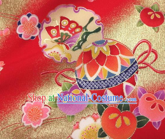 Asian Traditional Kimono Classical Ball Pattern Red Brocade Tapestry Satin Fabric Japanese Kyoto Silk Material