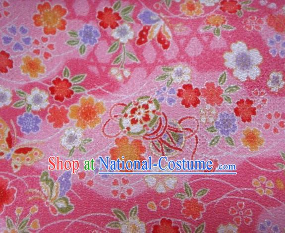 Asian Traditional Classical Butterfly Sakura Pattern Pink Brocade Tapestry Satin Fabric Japanese Kimono Silk Material