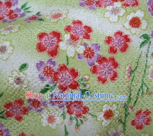 Asian Traditional Classical Sakura Pattern Green Brocade Tapestry Satin Fabric Japanese Kimono Silk Material