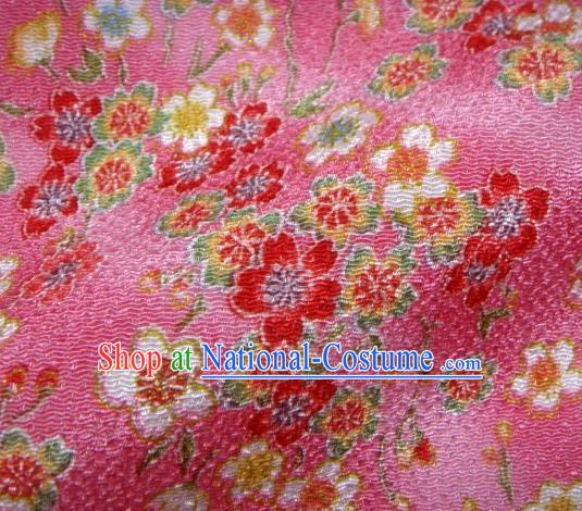 Asian Traditional Classical Sakura Pattern Rosy Brocade Tapestry Satin Fabric Japanese Kimono Silk Material