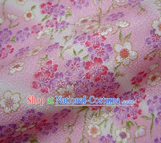 Asian Traditional Classical Sakura Pattern Pink Brocade Tapestry Satin Fabric Japanese Kimono Silk Material