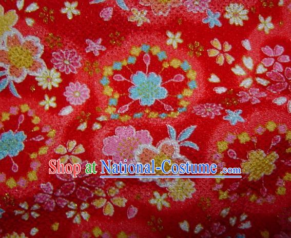 Asian Traditional Classical Sakura Pattern Red Brocade Tapestry Satin Fabric Japanese Kimono Silk Material