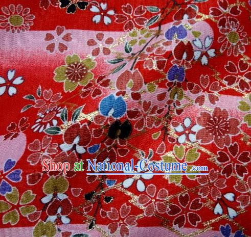 Asian Traditional Kimono Classical Sakura Pattern Red Brocade Tapestry Satin Fabric Japanese Kyoto Silk Material