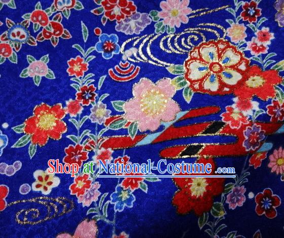 Asian Traditional Kimono Classical Primula Obconica Hance Pattern Royalblue Brocade Tapestry Satin Fabric Japanese Kyoto Silk Material