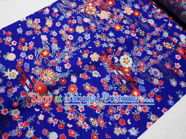 Asian Traditional Kimono Classical Primula Obconica Hance Pattern Royalblue Brocade Tapestry Satin Fabric Japanese Kyoto Silk Material