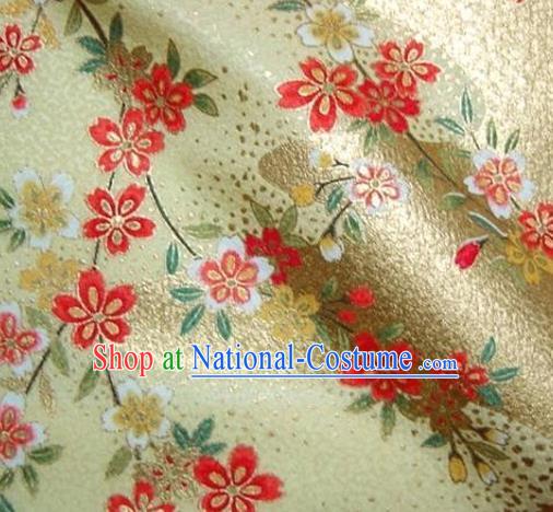 Asian Traditional Kimono Classical Sakura Pattern Golden Damask Brocade Tapestry Satin Fabric Japanese Kyoto Silk Material