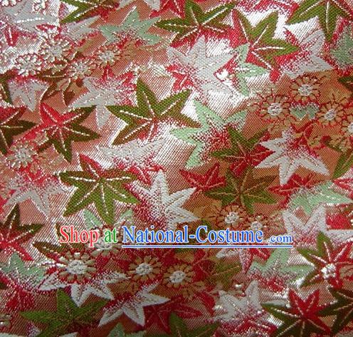 Asian Traditional Classical Maple Leaf Pattern Damask Pink Brocade Fabric Japanese Kimono Tapestry Satin Silk Material