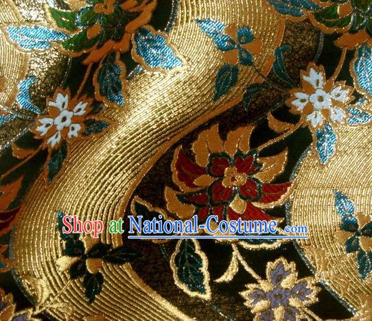 Asian Traditional Damask Classical Peony Pattern Black Brocade Fabric Japanese Kimono Tapestry Satin Silk Material