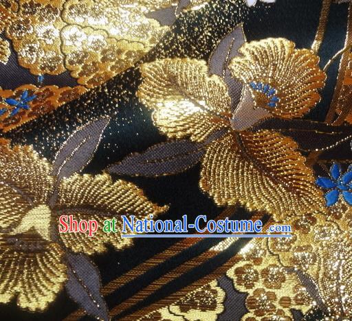 Asian Traditional Damask Classical Pattern Black Brocade Fabric Japanese Kimono Tapestry Satin Silk Material