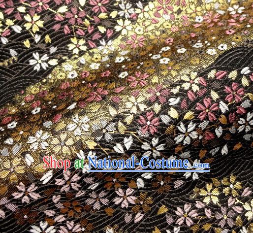 Asian Traditional Damask Classical Sakura Pattern Black Brocade Fabric Japanese Kimono Tapestry Satin Silk Material