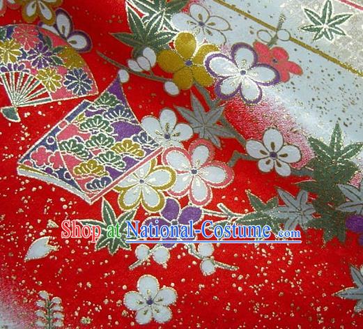 Asian Traditional Kimono Classical Pattern Red Damask Brocade Fabric Japanese Kyoto Tapestry Satin Silk Material