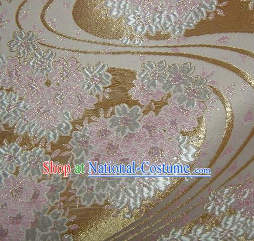 Asian Traditional Baldachin Classical Sakura Pattern Golden Brocade Fabric Japanese Kimono Tapestry Satin Silk Material