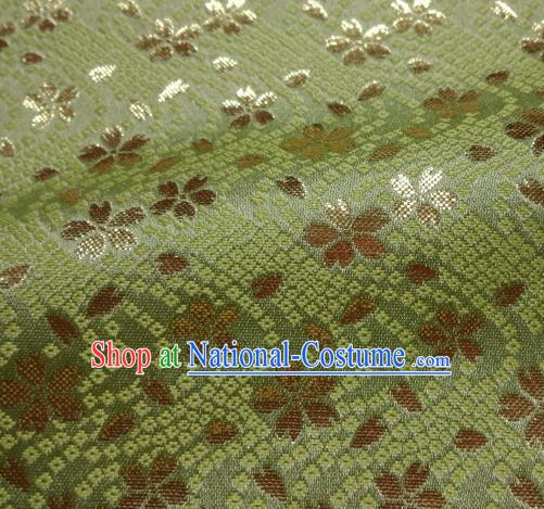 Asian Traditional Baldachin Classical Sakura Pattern Green Brocade Fabric Japanese Kimono Tapestry Satin Silk Material