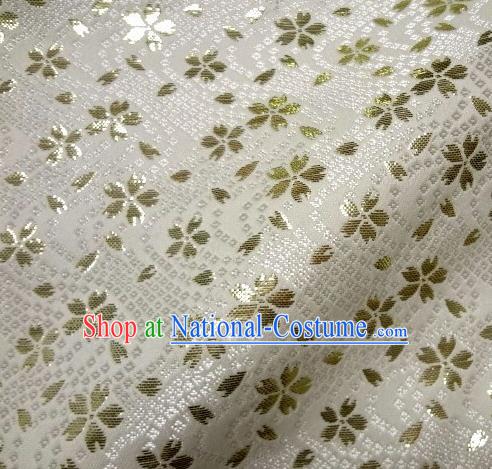 Asian Traditional Baldachin Classical Sakura Pattern White Brocade Fabric Japanese Kimono Tapestry Satin Silk Material