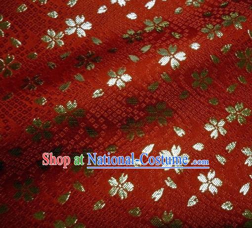 Asian Traditional Baldachin Classical Sakura Pattern Red Brocade Fabric Japanese Kimono Tapestry Satin Silk Material