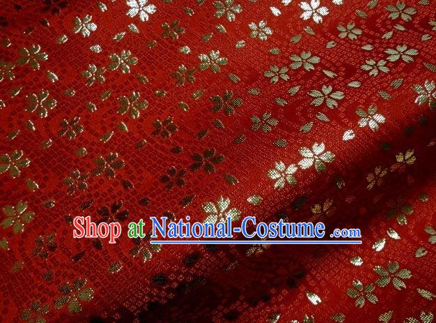 Asian Traditional Baldachin Classical Sakura Pattern Red Brocade Fabric Japanese Kimono Tapestry Satin Silk Material