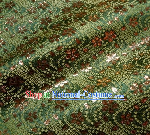 Asian Traditional Baldachin Classical Sakura Pattern Deep Green Brocade Fabric Japanese Kimono Tapestry Satin Silk Material