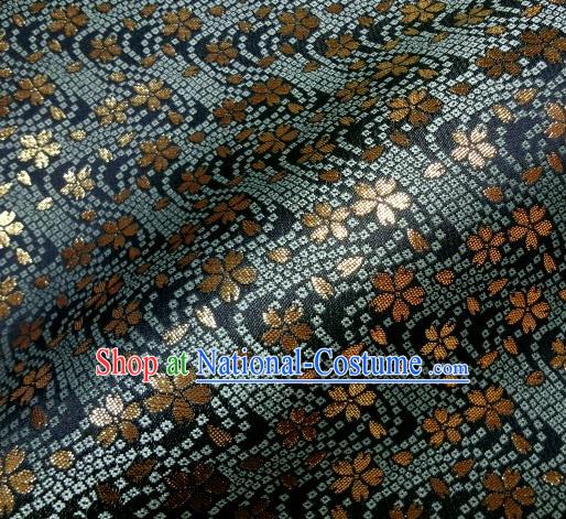 Asian Traditional Baldachin Classical Sakura Pattern Navy Brocade Fabric Japanese Kimono Tapestry Satin Silk Material