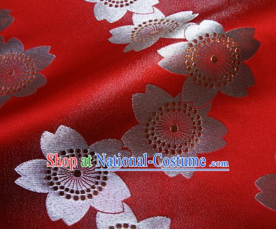 Asian Traditional Baldachin Classical Big Sakura Pattern Red Brocade Fabric Japanese Kimono Tapestry Satin Silk Material